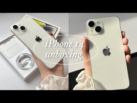 unboxing iPhone 14 starlight 🍎📲📦camera test, setup, what’s on my phone