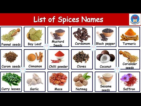 List of Spices | 60 Spices Names in English and Hindi | Spices Vocabulary | मसालों के नाम | Spices