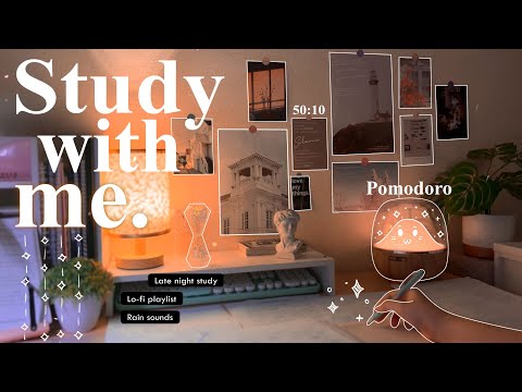 4-HOUR🌇Late Night Study With Me • Rain sounds☔ + Lofi bgm • Pomodoro 50-10 • Day125🌙