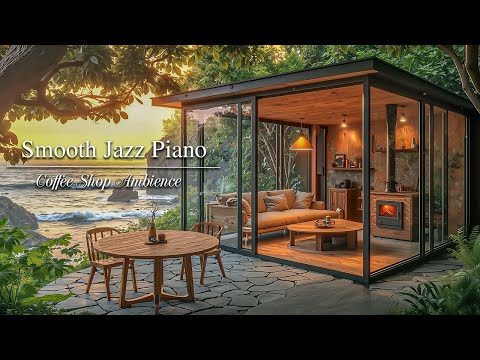 Coffee Shop Ambience In Seaside | Smooth Jazz Piano Music Make You Happy All Day