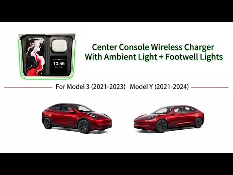 Model 3/Y Center Console Wireless Charger Pad With Ambient Light + Footwell Lights #tesla