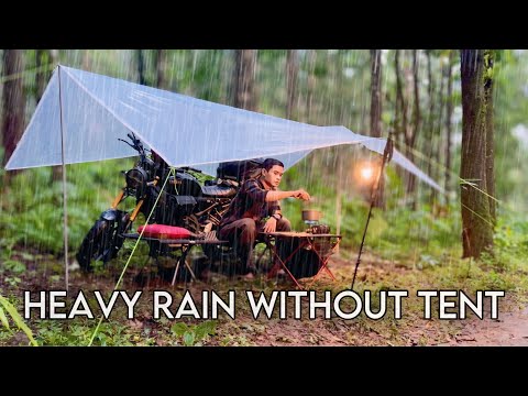 NO TENT IN HEAVY RAIN‼️ MOTO CAMPING WITHOUT TENT IN HEAVY RAIN - ASMR