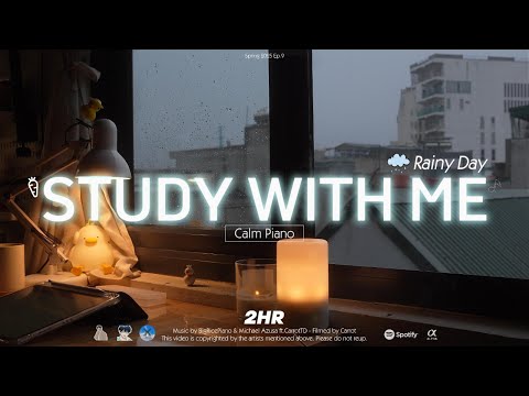 2-HOUR STUDY WITH ME | Calm Piano 🎹, Rain Sounds 🌧️ | Pomodoro 50-10 | Rainy Day 🌧️