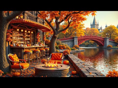 Uplifting Jazz Music at the Unique Coffee Shop by the River - Cozy Autumn Space with Fireplace