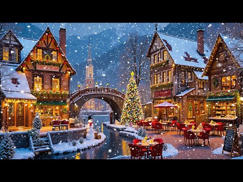 Elegant Jazz Music - Coffee Shop Outside in Town with Christmas Atmosphere & Snowy Winter Landscape