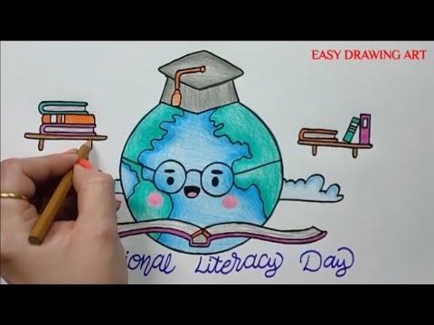 how to make international literacy day poster drawing || how to draw literary day easy drawing