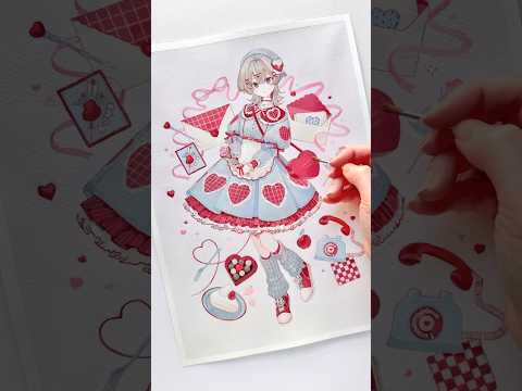 【イラストメイキング】アクリル絵具でバレンタインテーマの女の子を描く【Acrylic painting 】#shorts #イラストメイキング #アクリルガッシュ