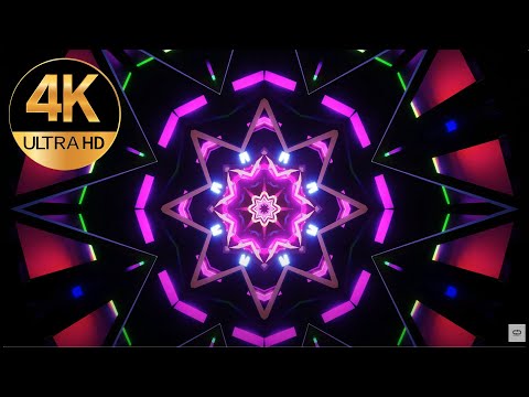 6 hour 4k VJ loop Flashing Metallic Multi color Relaxing background Video neon tunnel,  screensaver