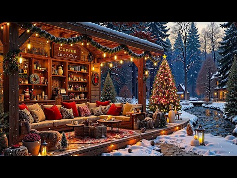 Gentle Jazz Melodies - Snow Falling in Coffee Shop Ambience with Winter Atmosphere to Relax & Calm