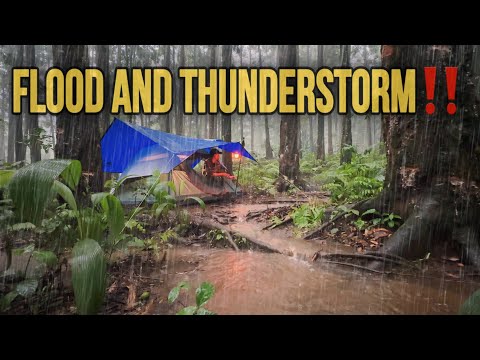 SUPER Rainstorm with Thunders and Flood‼️Very Long Heavy Rain Camping with Thunderstorm‼️