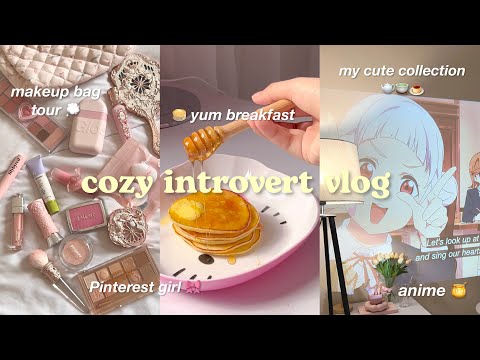 cozy introvert vlog 🍯 cute kitchenware collection, makeup bag tour, cute brekky ideas, haul, anime 🌸