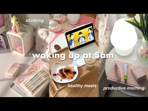 waking up at 5am🧁📝 5am studying, morning routine, closet cleaning, healthy meals, productive vlog 🍥