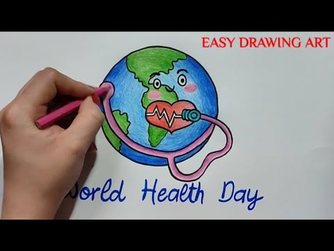 how to make world health day poster drawing || how to draw world health day image