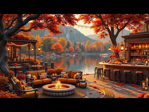 Charming Jazz for Restful Autumn Day - Peaceful Fall Scenery at Coffee Shop Outdoor by the Lake