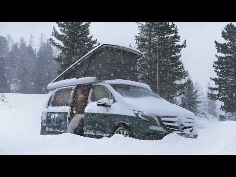 🇦🇹 Car Camping CAUGHT IN A SNOW BLIZZARD [ Austrian Alps, 1800m above sea, Winter Van Life, ASMR ]