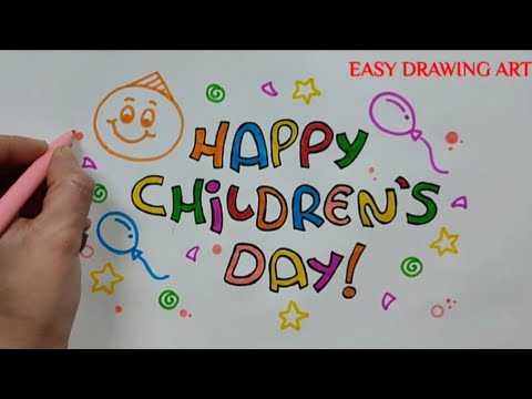 how to make children's day greeting card drawing || how to write happy children's day in calligraphy