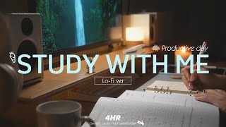 4-HOUR STUDY WITH ME | Relaxing Lo-Fi, Rain sounds ⛈️ | Pomodoro 50/10 | Productive Day, Dream Desk