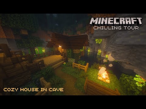 cozy house in cave on a rainy night 🌧️ [Minecraft Chilling Tour]