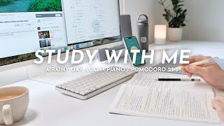 🌧️ 2-HOUR STUDY WITH ME | 🎹 Calm Piano, Gentle Rain | Pomodoro 25/5 | Japanese Study