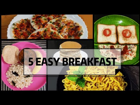 5 Easy Breakfast Recipes | Bread & Omlet | Upma | Uthappam | Maggi Massala Noodles | Pancake recipes