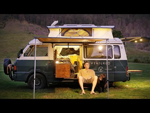 THIS CAMPING VAN has got it ALL [ Cozy SOLO relaxing at a Rain Forest Creek, Van Life ASMR]