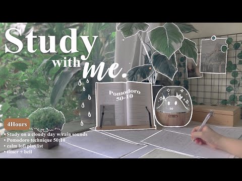 4-HOUR🍀Study With Me • Rain sounds☔+ Lofi bgm • Pomodoro 50-10 • Day154🪴