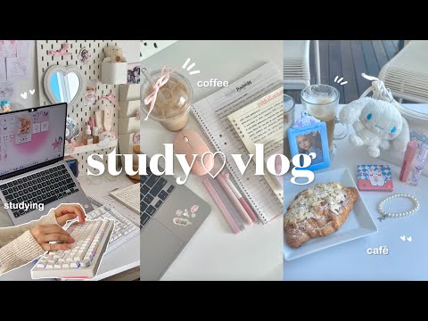 study vlog🎀school girl routine, 5am morning, cute café, lots of stu(dying) & coffee, sanrio unboxing