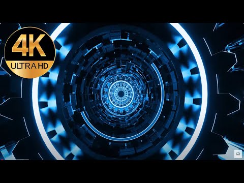 7 hour Tv 4k Sci-fi lights Blue Metallic color Relaxing Abstract Background Tunnel Video screensaver