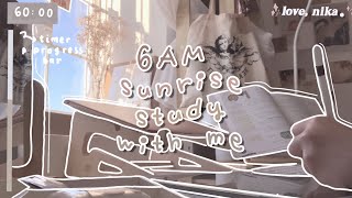 6AM sunrise 1 HOUR real time study with me #2  (lofi music) 🥐  ipad, keyboard asmr, bg noise