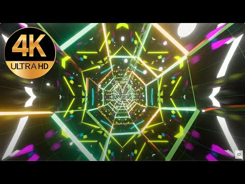 8 hour 4k VJ loop Flashing Metallic Multi color Relaxing background Video neon tunnel,  screensaver