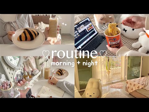 morning + night routine ☕️🥐 realistic and productive, skincare routine, aesthetic sunsets, studying