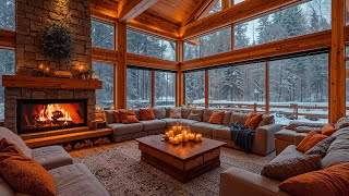 Smooth Winter Jazz Music at Cozy Snowfall Cabin Ambience ❄️ Soft Jazz & Fireplace Sounds for Relax 🔥