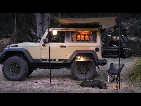 SOLO WINTER Camping [ Organised Custom Jeep, Cosy setup, Relax in tent, rain forest, ASMR]