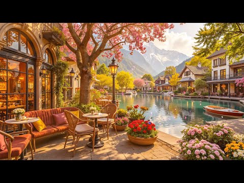 Spring at Outdoor Coffee Shop Ambience with Relaxing Energy Jazz Music for Stress Relief