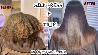 SilkPress + Trim on my natural hair| *salon experience*| New Hair New Length !