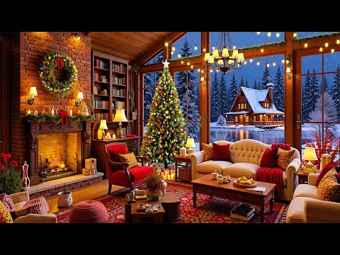 Warm Holiday Jazz for Relaxing Night Winter - Christmas Coffee Shop with Fire Sound