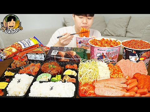 ASMR MUKBANG convenience store store, FIRE Noodle, HOT DOG, GIMBAP, Tteokbokki EATING SOUND !