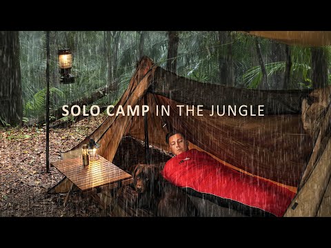 SOLO JUNGLE CAMP | Surprised by HEAVY RAIN | Relaxing, cozy camping ASMR