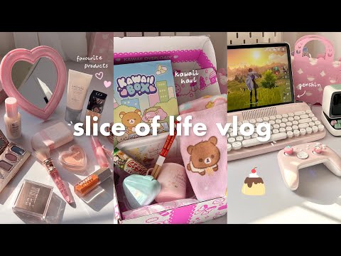 slice of life vlog; 🍰 grwm, products I use, playing genshin, kawaii haul, food | aesthetic vlog