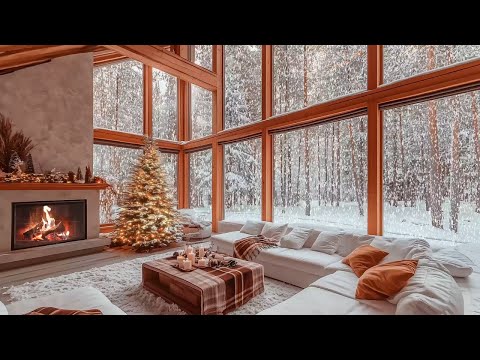 ️Winter Morning Vibes in Luxurious Living Room w/ Fireplace Warmth. Gentle Jazz Music for Relaxation