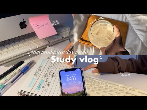 4am productive study vlog 📝🧸 waking up early, notes taking, coffee, skincare and more 📑