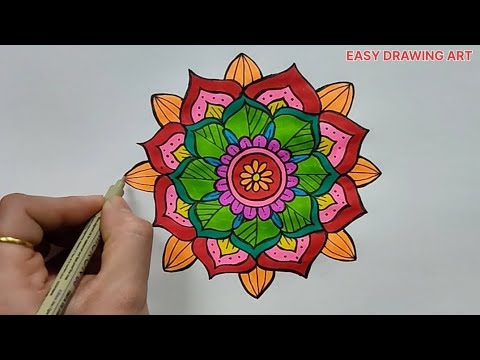 free hand mandala art / colourful mandala drawing / how to draw mandala step by step