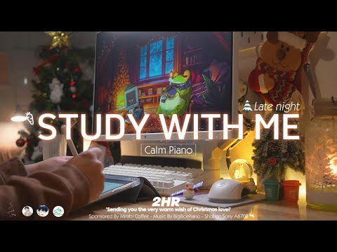 3-HOUR STUDY WITH ME | Calm Piano 🎹 | Pomodoro 50-10 | Late night, Christmas Edition🎄