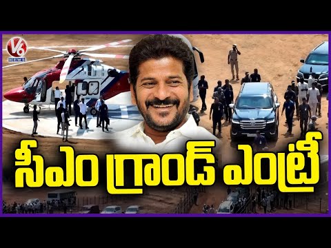 CM Revanth Reddy Grand Entry At Jangaon Public Meeting | V6 News