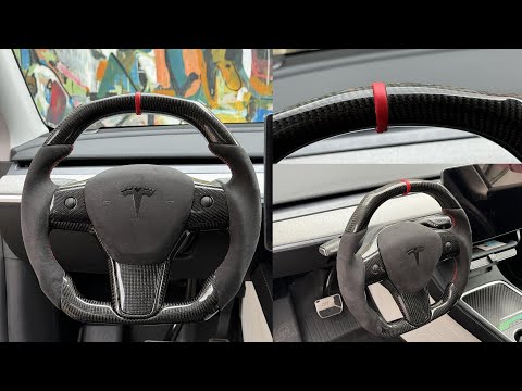 Tesla custom round steering wheel #tesla  #model3 #modely