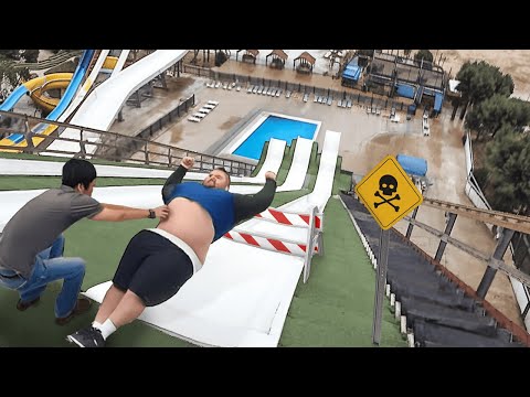 he pushed him down BANNED water slide..