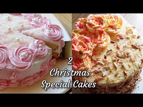 2 Christmas Special Cakes Recipe | Christmas Cake | Cake Recipes | pineapple Cake | Rose cake|