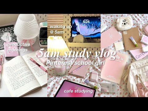 5am study vlog 🍥📝| productive morning studies, cafe, groceries, Pinterest/that girl school life