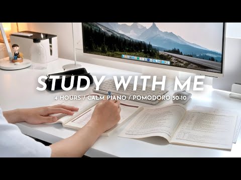 ⛅️ 4-HOUR STUDY WITH ME | 🎹 Calm Piano, Morning Ambience | Pomodoro 50/10 | Japanese Study