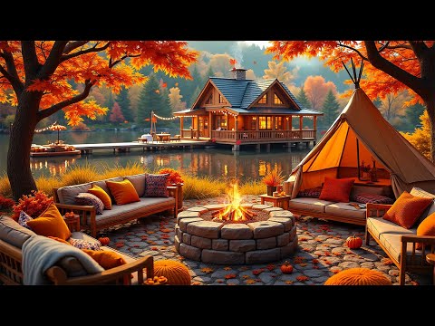 Smooth Jazz for Camping in Peaceful Autumn Space - Relaxing Coffee Shop by the Lake